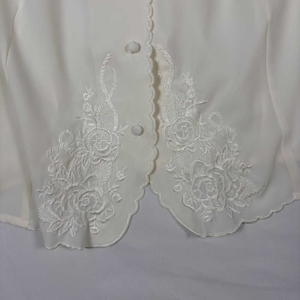 VTG Claudia Richard Size 16‎ Office Cream Floral Embroidered Blouse - Picture 5 of 10